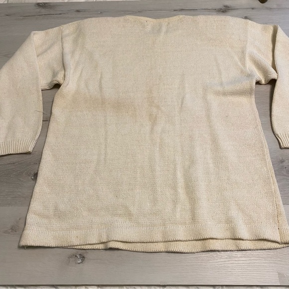 Vintage Work In Progress Ivory Sequin Beaded Cotton Blend Crewneck Sweater, M - Picture 5 of 10